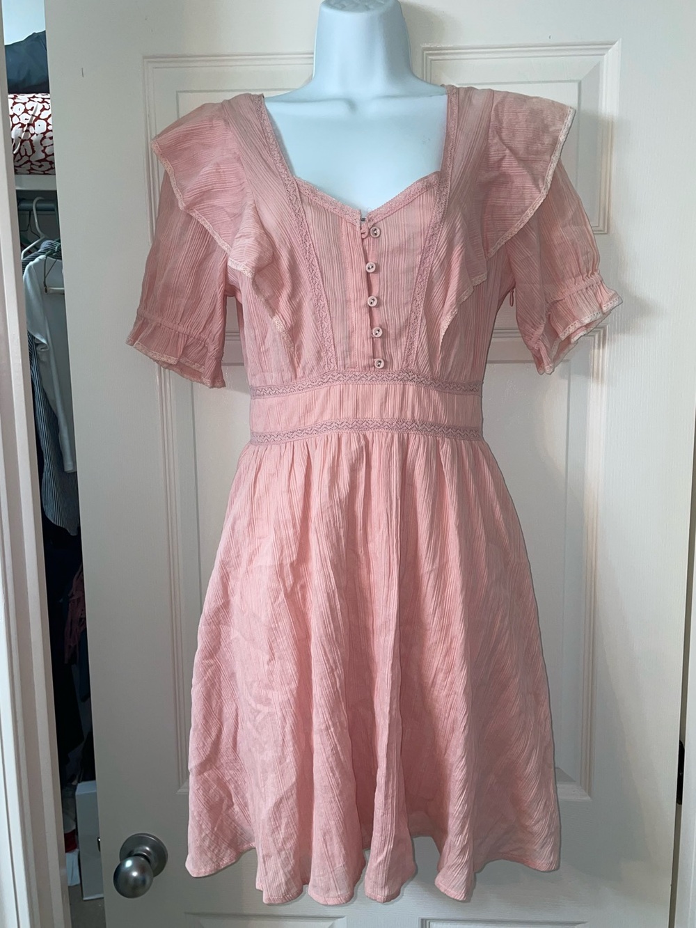 Shabby Chic Women's Pink Ruffled Button-Up Top